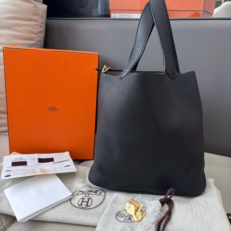 近新品 愛馬仕Hermes 黑色金扣Picotin22菜籃子-3