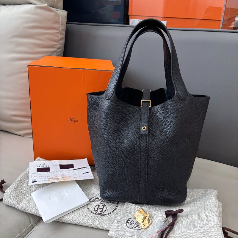 近新品 愛馬仕Hermes 黑色金扣Picotin22菜籃子-5