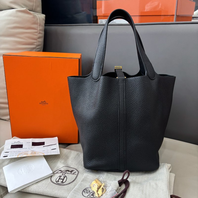 近新品 愛馬仕Hermes 黑色金扣Picotin22菜籃子-6