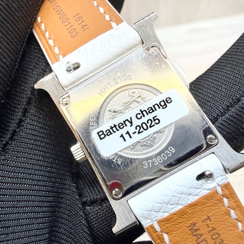 HERMES銀色錶框拼白牛皮錶帶Heure H小型25mm腕錶-10