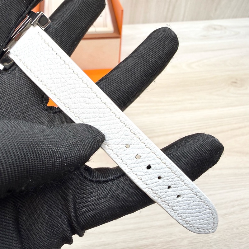 HERMES銀色錶框拼白牛皮錶帶Heure H小型25mm腕錶-12