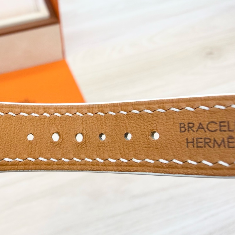 HERMES銀色錶框拼白牛皮錶帶Heure H小型25mm腕錶-15