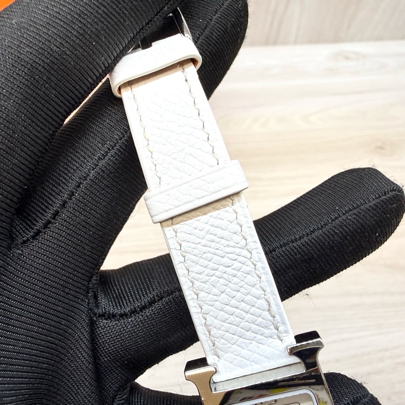 HERMES銀色錶框拼白牛皮錶帶Heure H小型25mm腕錶-16
