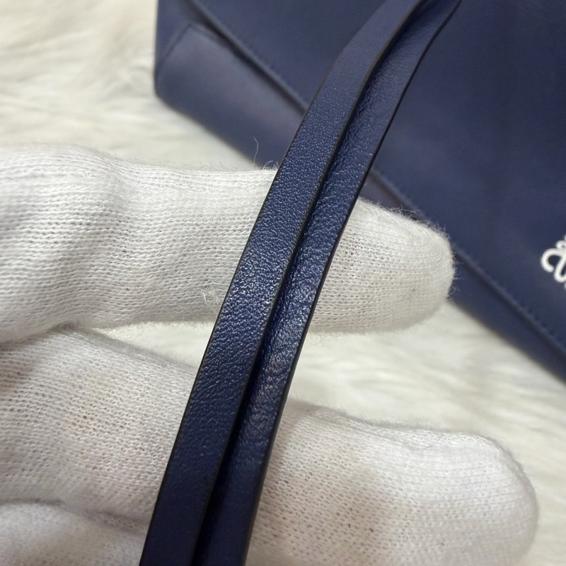 LOEWE ANTON 藍色 銀釦 T型包 斜背包 書包 翻蓋包-5