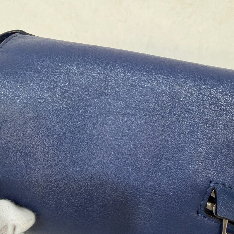 LOEWE ANTON 藍色 銀釦 T型包 斜背包 書包 翻蓋包-10