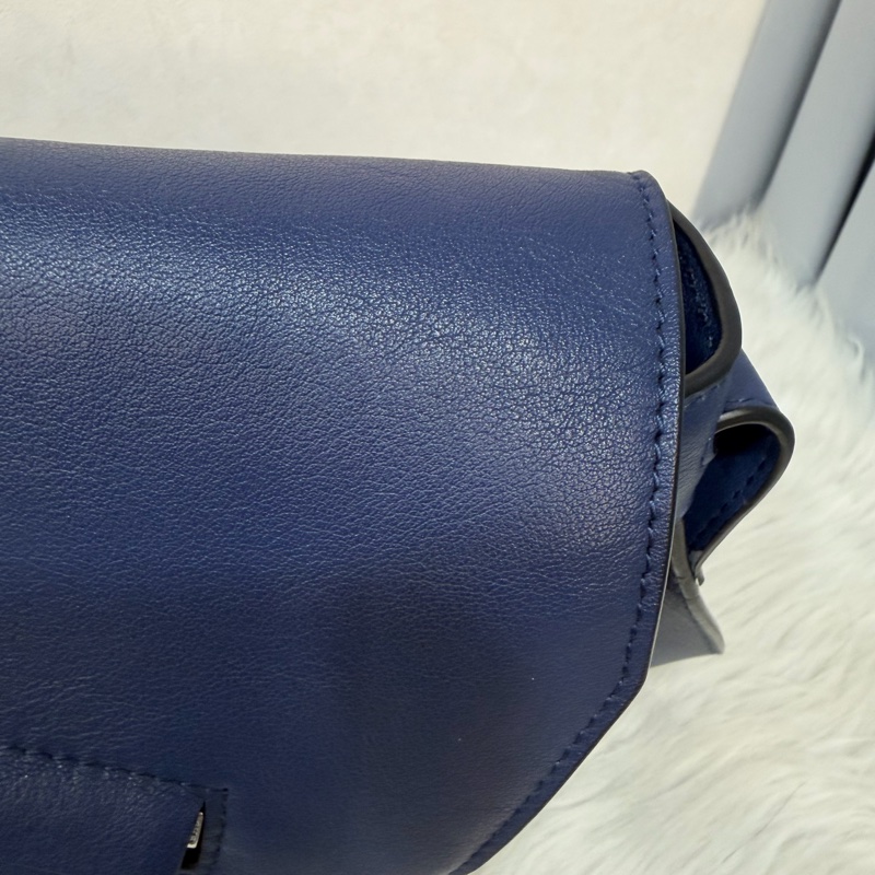 LOEWE ANTON 藍色 銀釦 T型包 斜背包 書包 翻蓋包-12