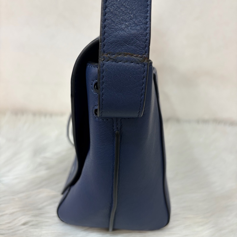 LOEWE ANTON 藍色 銀釦 T型包 斜背包 書包 翻蓋包-16