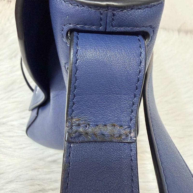 LOEWE ANTON 藍色 銀釦 T型包 斜背包 書包 翻蓋包-27