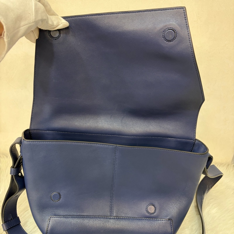 LOEWE ANTON 藍色 銀釦 T型包 斜背包 書包 翻蓋包-40