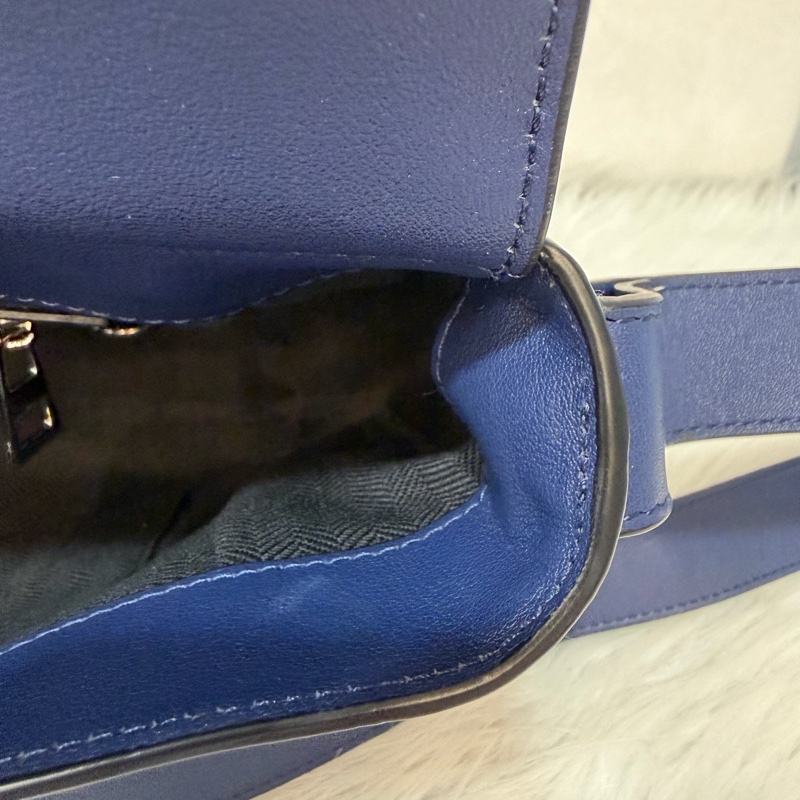 LOEWE ANTON 藍色 銀釦 T型包 斜背包 書包 翻蓋包-46