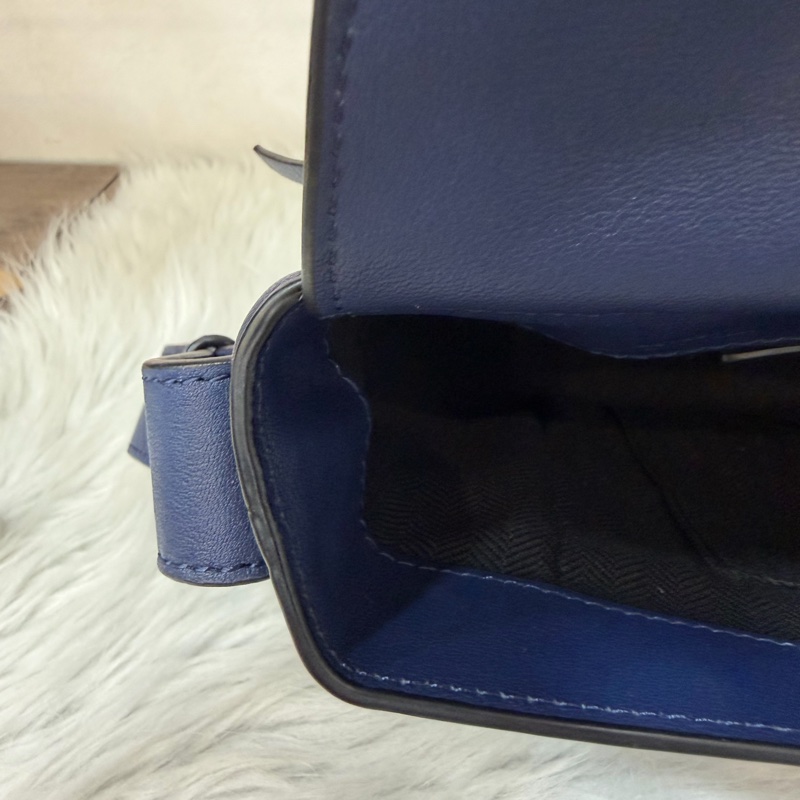 LOEWE ANTON 藍色 銀釦 T型包 斜背包 書包 翻蓋包-47