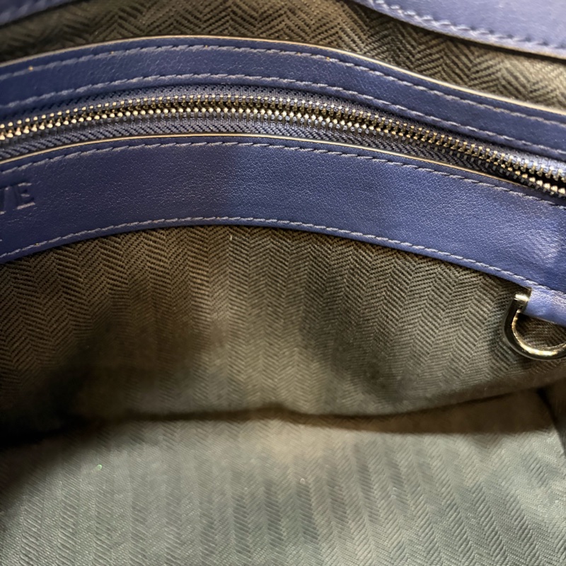 LOEWE ANTON 藍色 銀釦 T型包 斜背包 書包 翻蓋包-53