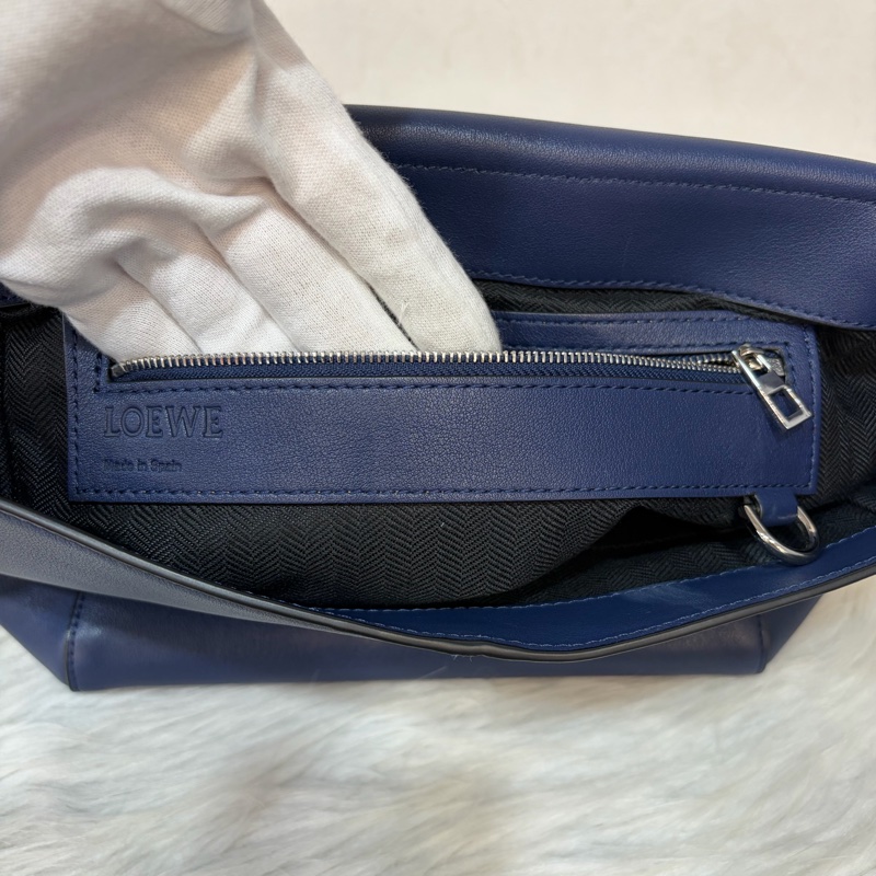 LOEWE ANTON 藍色 銀釦 T型包 斜背包 書包 翻蓋包-55