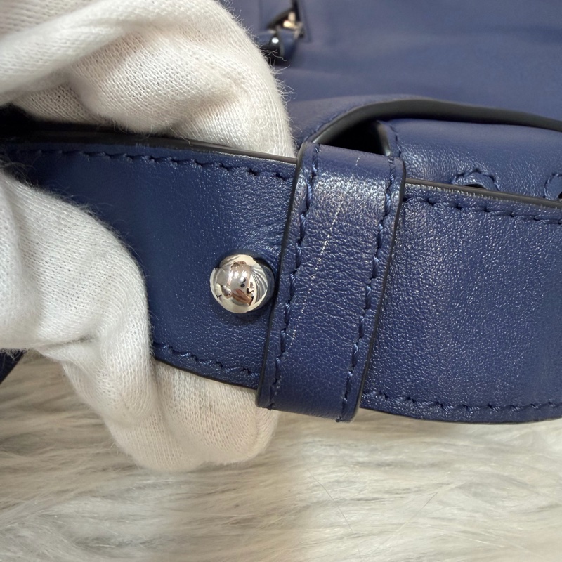 LOEWE ANTON 藍色 銀釦 T型包 斜背包 書包 翻蓋包-82