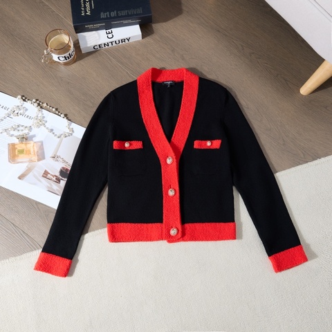 CHANEL黑紅撞色針織開衫 走秀款 Jennie同款