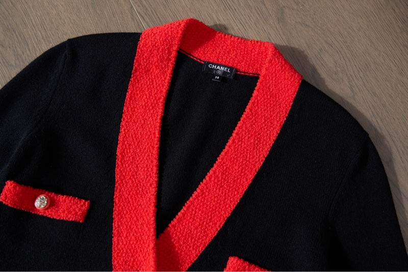 CHANEL黑紅撞色針織開衫-5