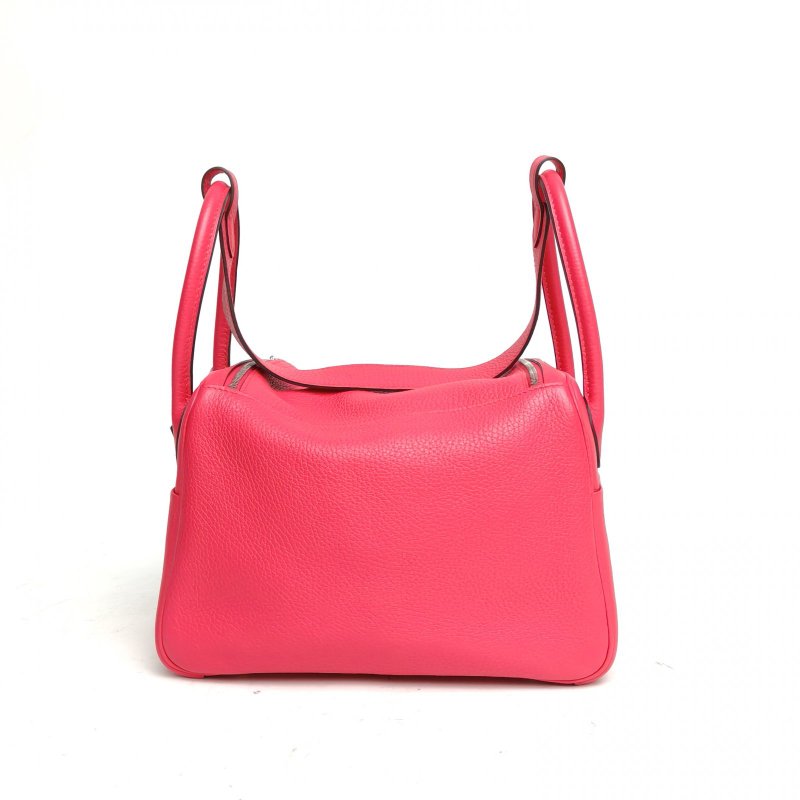 HERMES Lindy26極致粉TC皮D刻銀扣肩背包-2