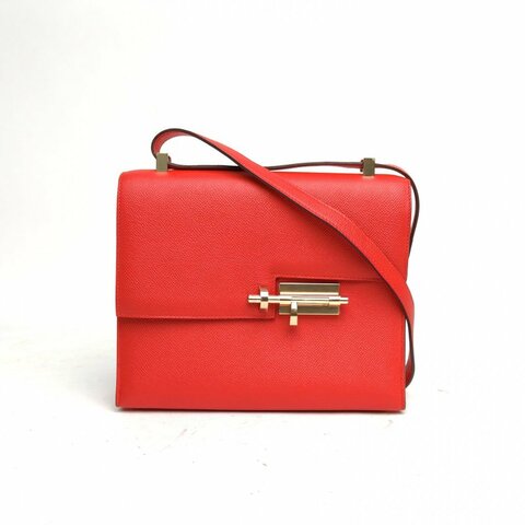 HERMES Verrou手槍包23心紅色Epsom皮D刻金扣肩背包