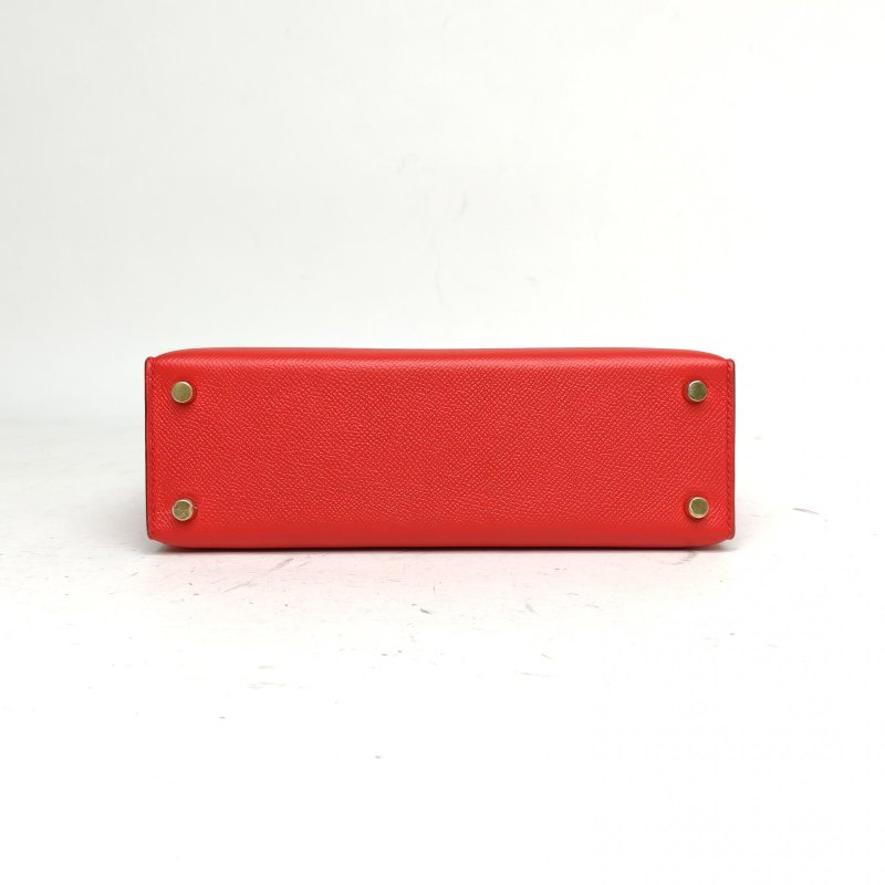 HERMES Verrou手槍包23心紅色Epsom皮D刻金扣肩背包-4