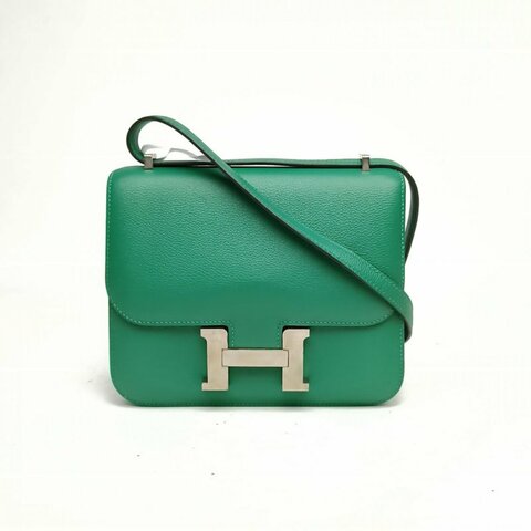 HERMES Constance康康19絲絨綠EC皮C刻銀扣肩背包