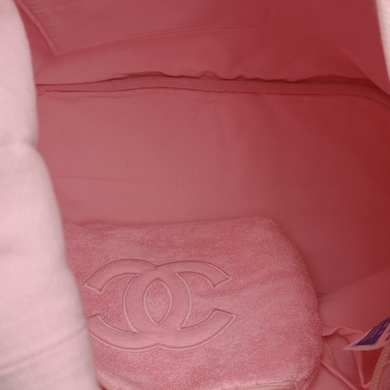 CHANEL 粉色棉銀扣25MCocoBeach毛巾子袋沙灘包三合一-4
