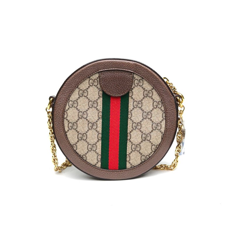 GUCCI Ophidia圓餅包斜挎包18烏木色PVC金扣肩背包-2