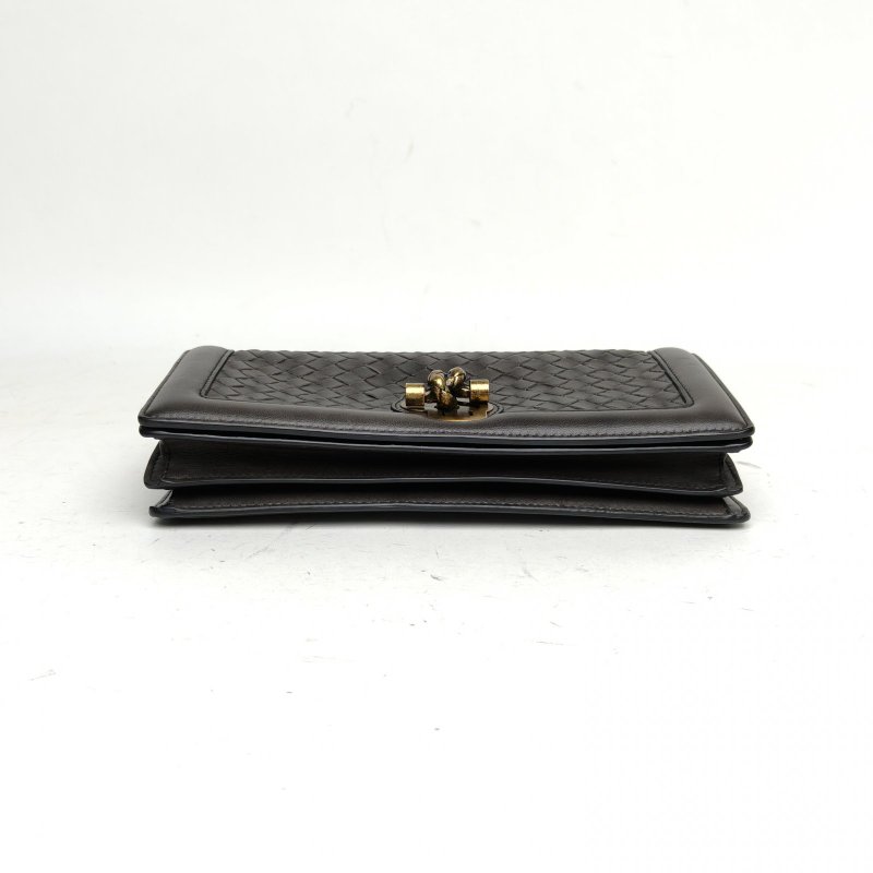 BOTTEGA VENETA 深灰羊皮編織鈕結鏈條包肩背包-4