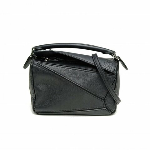 LOEWE Puzzle18幾何包迷你MINI黑色牛皮肩背包