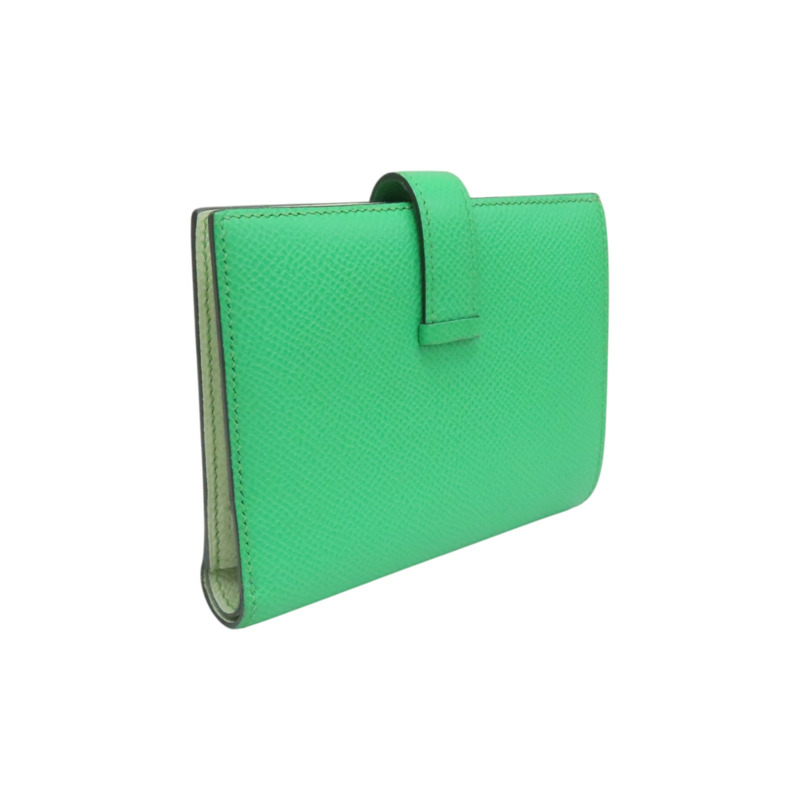 綠色 Epsom牛皮 Bearn Compact Verso 雙折短夾 銀扣 B刻【HERMES 愛馬仕】-1