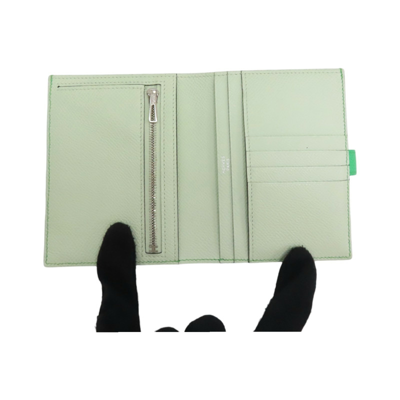綠色 Epsom牛皮 Bearn Compact Verso 雙折短夾 銀扣 B刻【HERMES 愛馬仕】-2