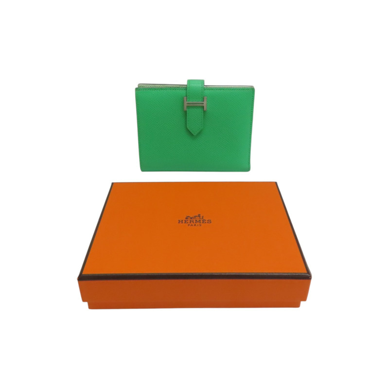 綠色 Epsom牛皮 Bearn Compact Verso 雙折短夾 銀扣 B刻【HERMES 愛馬仕】-9