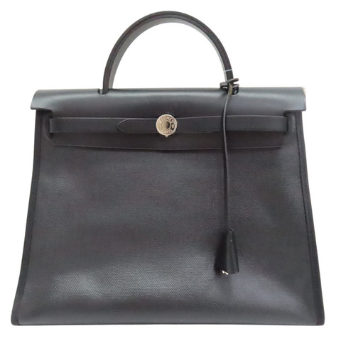 黑色 帆布/牛皮 Herbag Zip 31 两用包 C刻 銀扣【HERMES 愛馬仕】