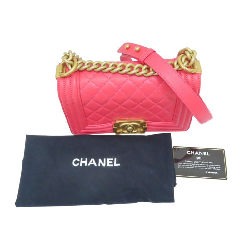 粉色 菱格紋 羊皮 BOY20 鍊帶肩背包 金釦【CHANEL 香奈兒】 A67085-6