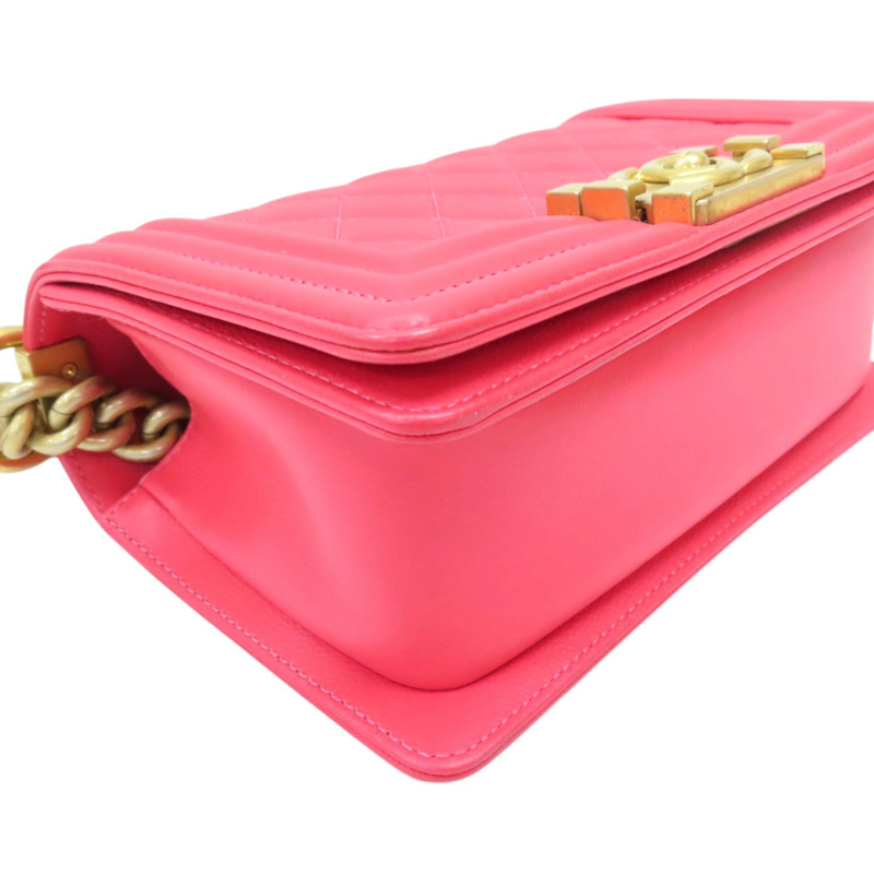 粉色 菱格紋 羊皮 BOY20 鍊帶肩背包 金釦【CHANEL 香奈兒】 A67085-7