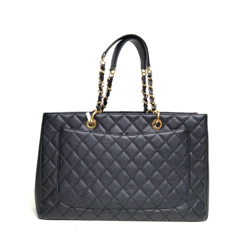 CHANEL GST購物袋大號黑色荔枝牛皮16開金扣肩背包-2