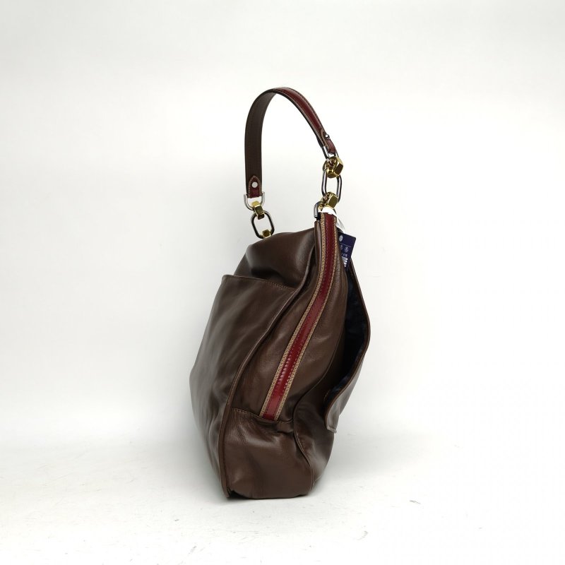 LOEWE 深巧克力色羊皮雕花翻蓋手提包肩背包-3