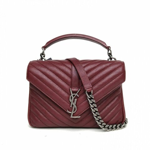 SAINT LAURENT College郵差包中號24紅色牛皮銀扣肩背包