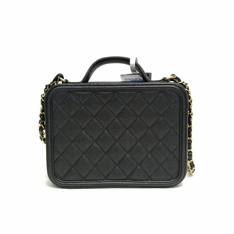 CHANEL VanityCase相機包橫版中號黑色荔枝牛皮28開金扣肩背包-2