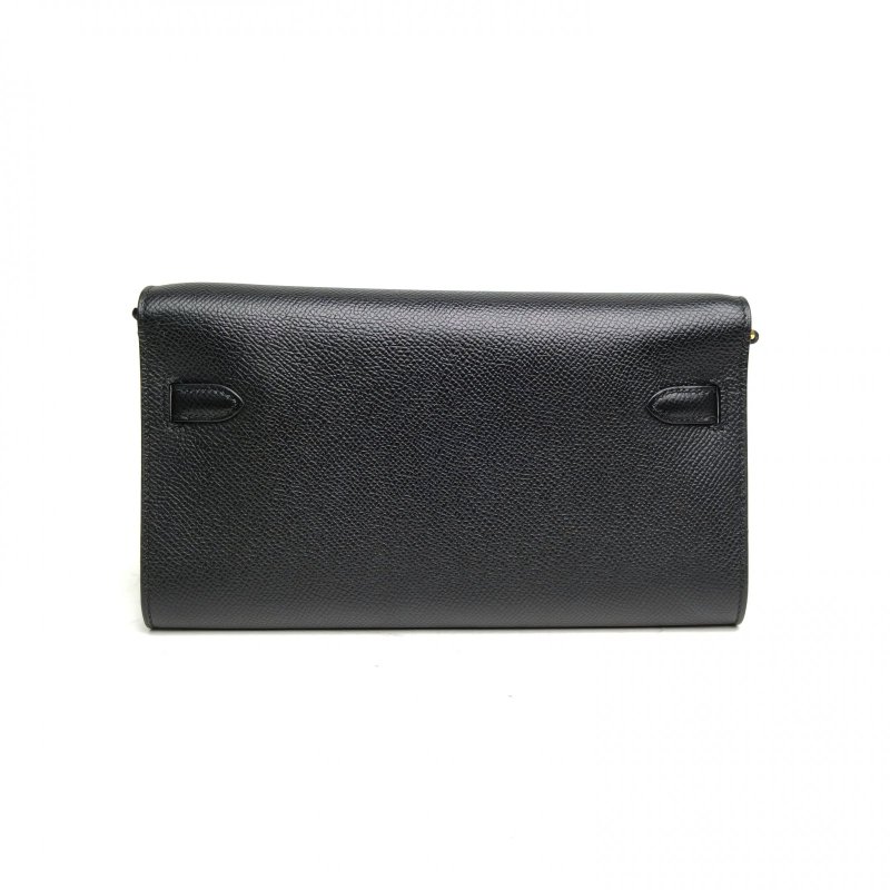 HERMES KellyLongToGo黑色Epsom皮U刻金扣肩背包-2