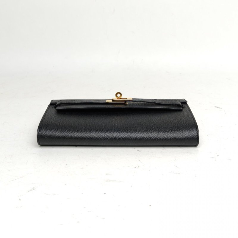 HERMES KellyLongToGo黑色Epsom皮U刻金扣肩背包-4