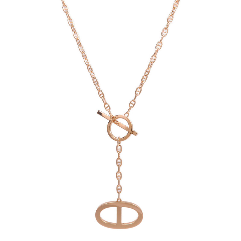 HERMES 18K玫瑰金Chaine D'ancre Contour Pendant鑽石項鍊-1