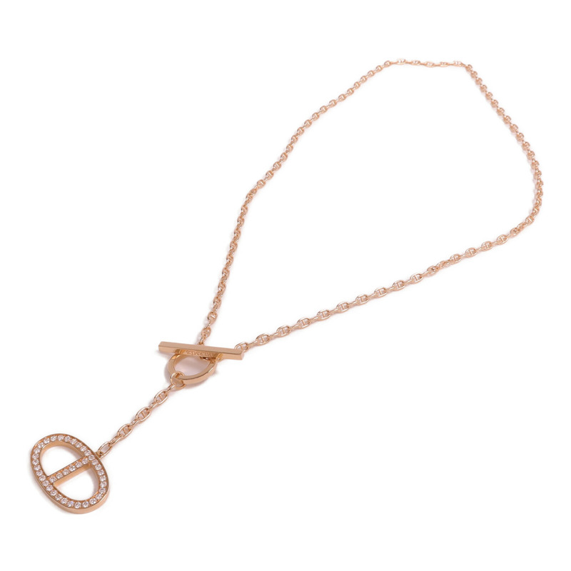 HERMES 18K玫瑰金Chaine D'ancre Contour Pendant鑽石項鍊-3