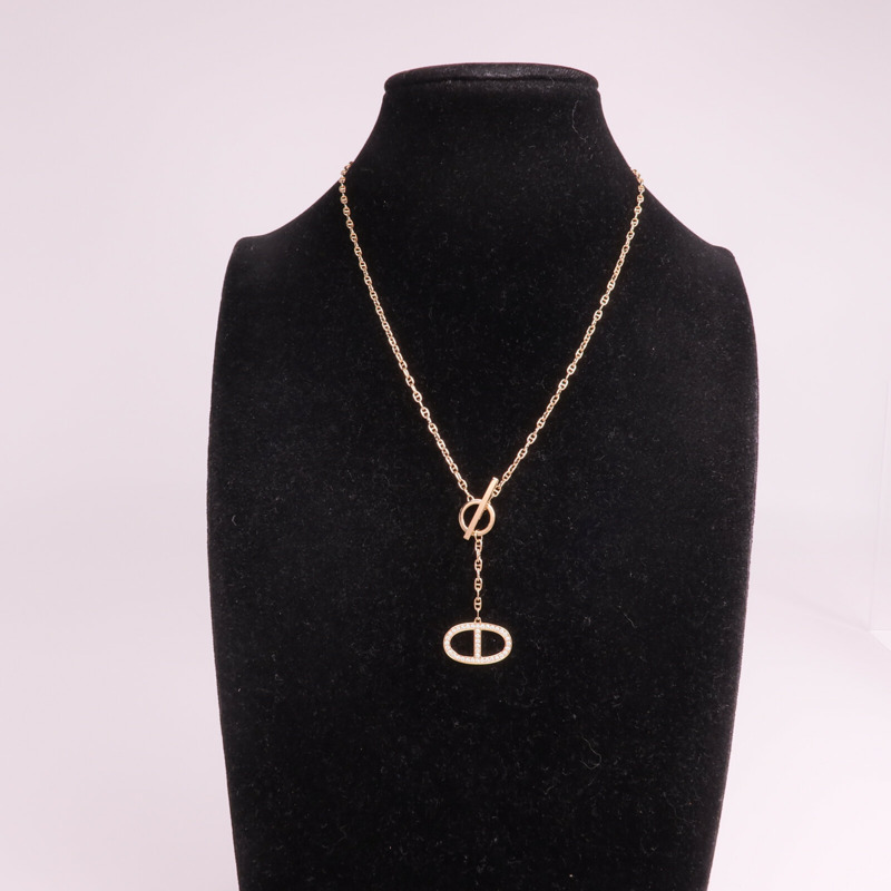 HERMES 18K玫瑰金Chaine D'ancre Contour Pendant鑽石項鍊-8