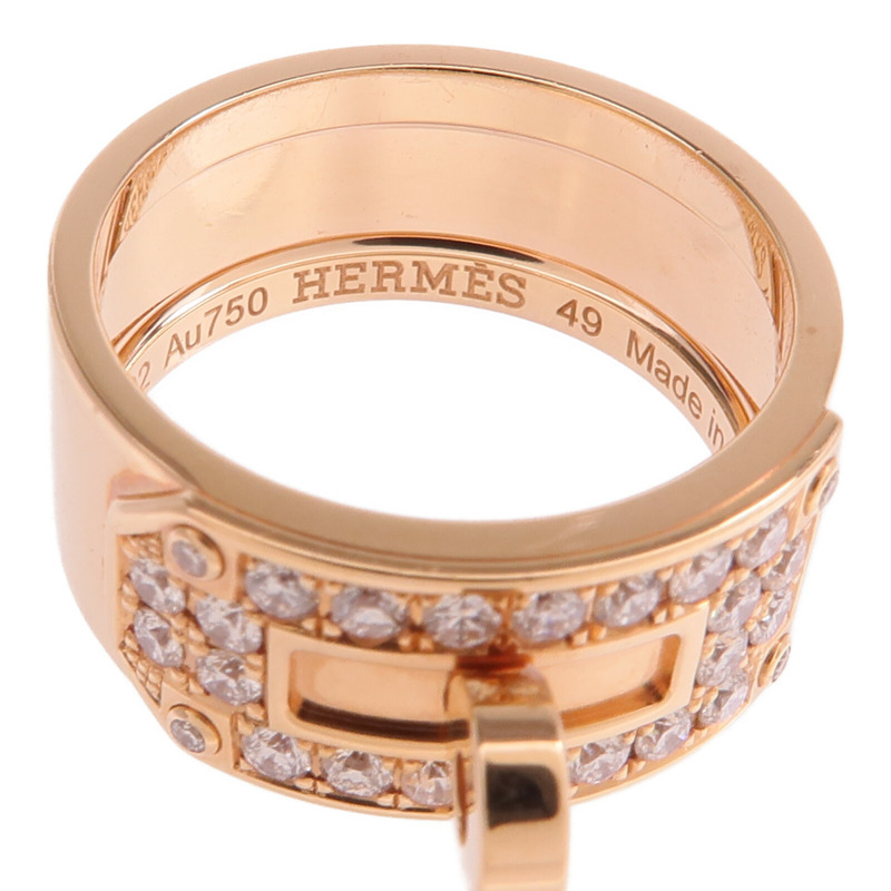 HERMES 18K玫瑰金Bague Kelly Ring鑽石戒指-4