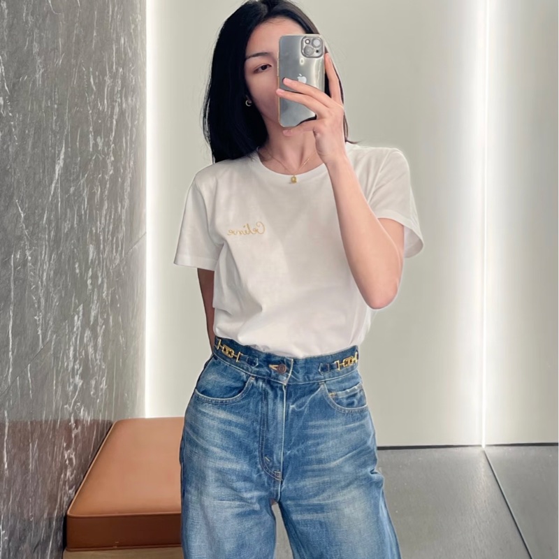 Celine經典白色圓領短袖T恤 金智媛同款-2