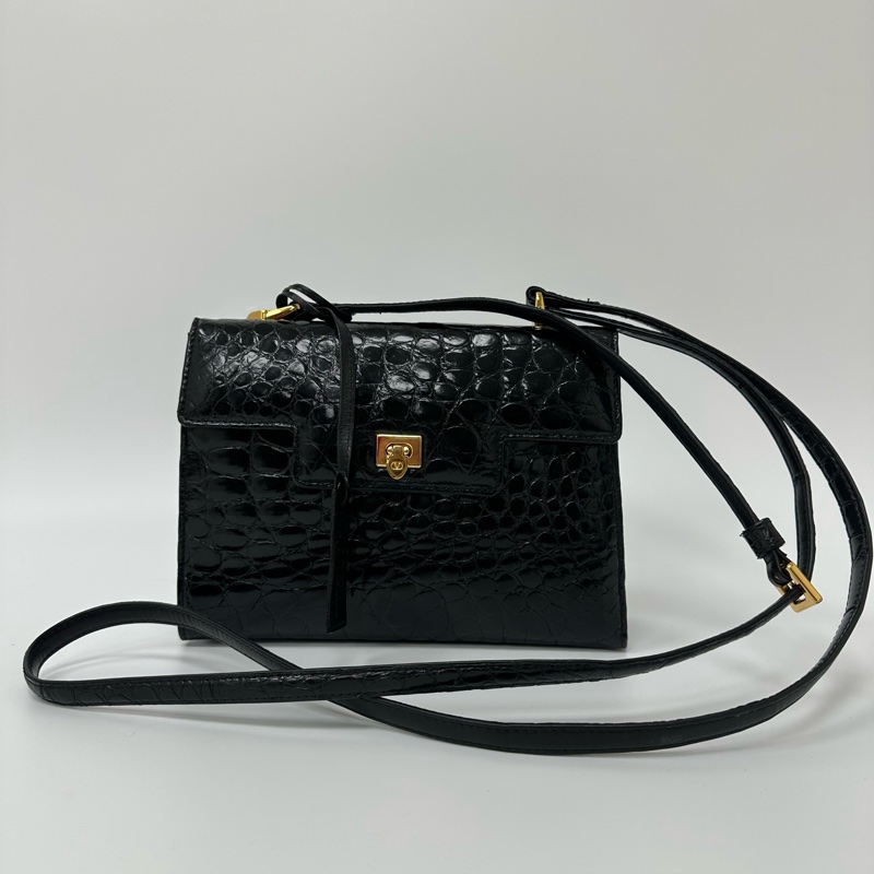 【赫蒂國際精品】Valentino 范倫鐵諾 金色燙印 斜背包 vintage-2