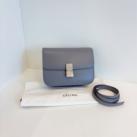 Celine 賽琳 經典Classic Box 霧霾灰銀扣 豆腐包/郵差包 中號