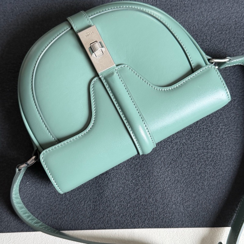 Celine 牛油果綠色牛皮Besace 16馬鞍包半月包-6