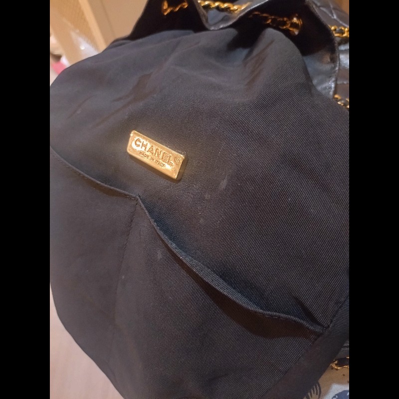 Chanel金鍊雙帶直式黑皮革後背包-38