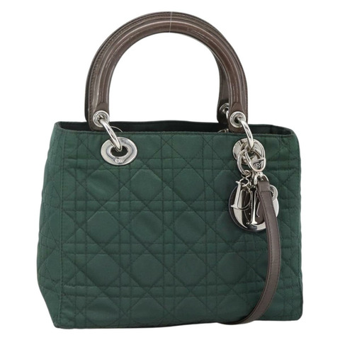 Christian Dior Canage Canage 手提包 尼龍 2way 綠色 銀色 Auth mr2259
